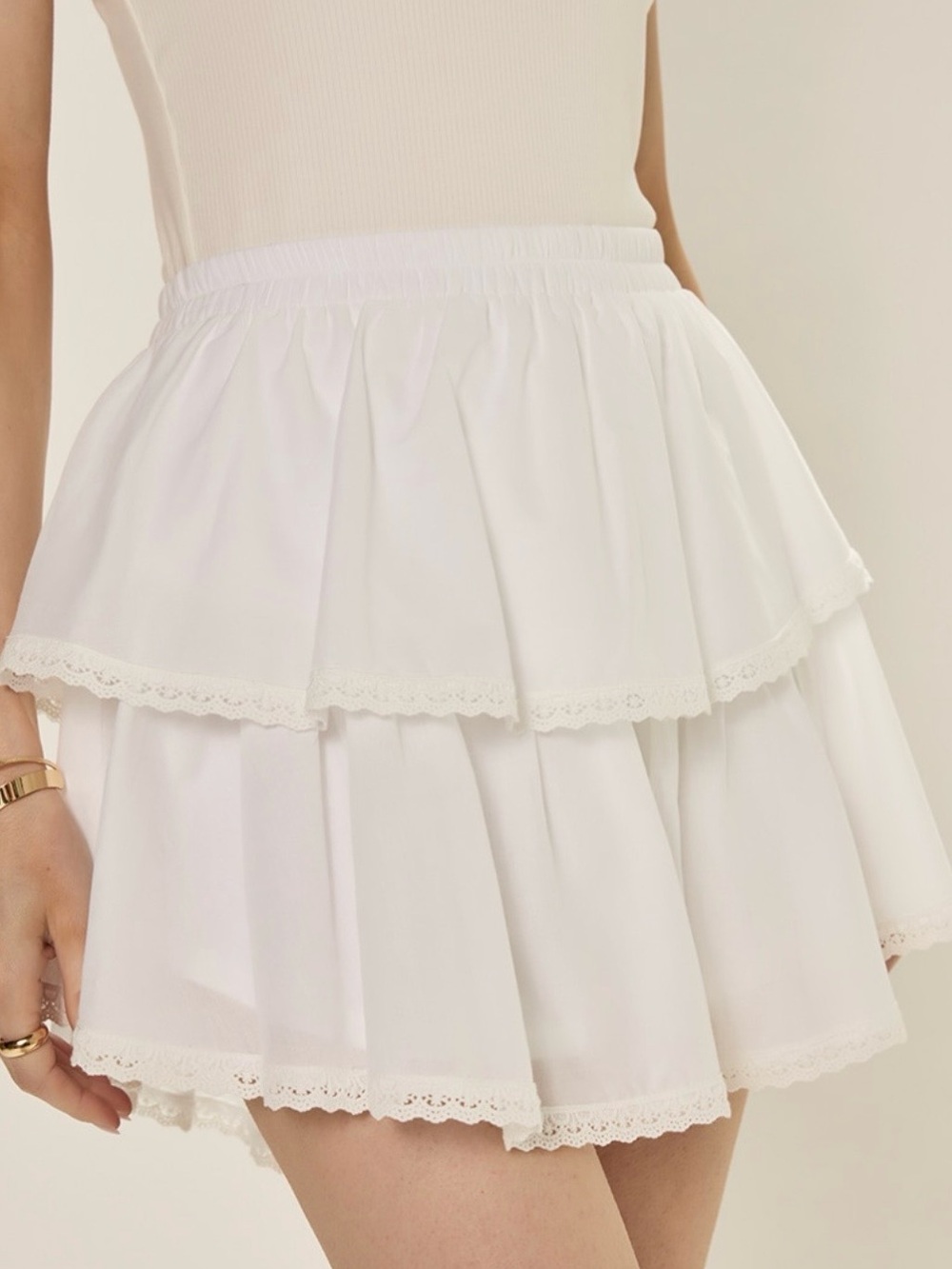 Francesca White Ruffled Tiered Mini Skirt